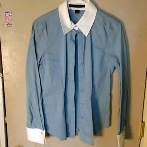 Women's Express baby blue white collar and cuff bu